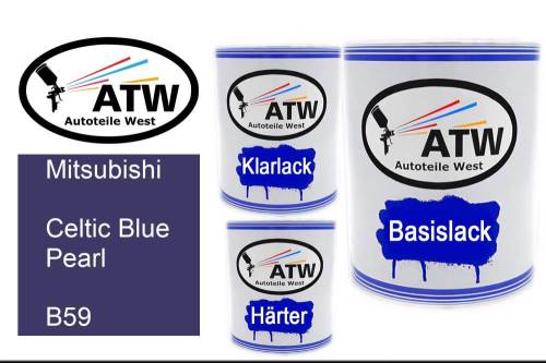 Mitsubishi, Celtic Blue Pearl, B59: 1L Lackdose + 1L Klarlack + 500ml Härter - Set, von ATW Autoteile West.